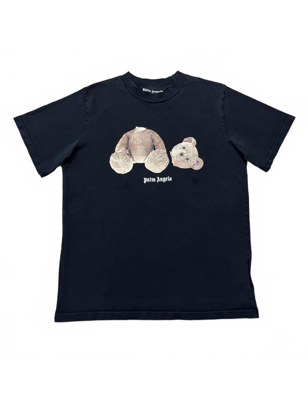Palm Angels Black Tee with Distressed Bear Graphic